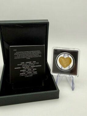 Gold Heart “Love You” Coin Bar .999 Fine Gold Republic of Chad Gift Box with COA